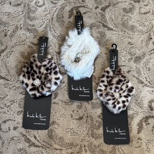 Nicole Miller Leopard and White Faux Fur wine bottle wraps